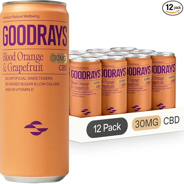 GOODRAYS Blood Orange & Grapefruit CBD Drinks, 12 × 250 ml