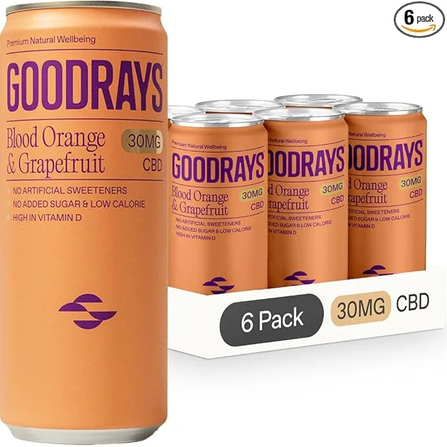 GOODRAYS Blood Orange & Grapefruit CBD Drinks, 6 × 250 ml